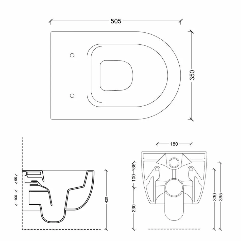 Pared de cerámica de diseño moderno colgaba inodoro Star 50x35 hecho en Italia Viadurini