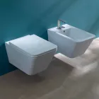 Inodoro suspendido de cerámica, diseño moderno, Sun Square made in Italy Viadurini