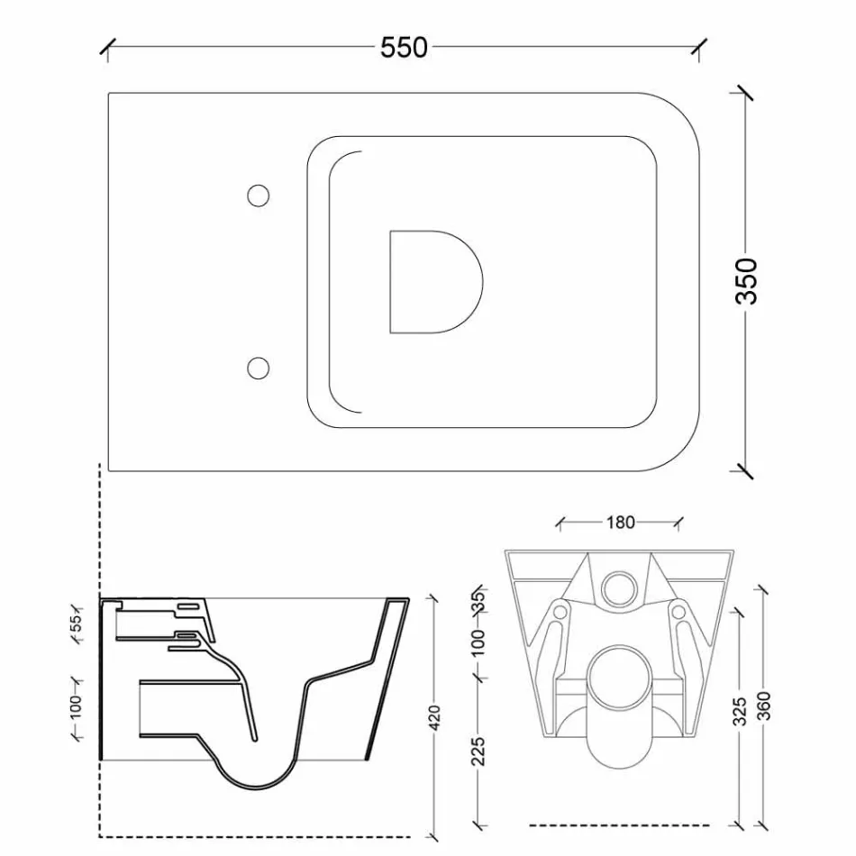 Inodoro suspendido de cerámica, diseño moderno, Sun Square made in Italy Viadurini