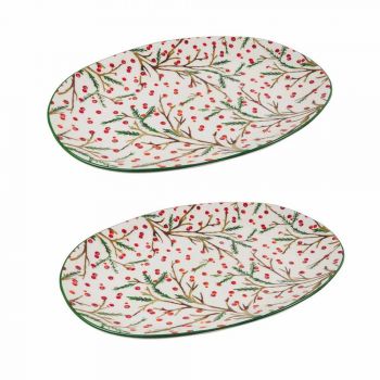 Bandeja de Navidad Ovalada Plato de servir de porcelana 2 Piezas - Escoba de carnicero