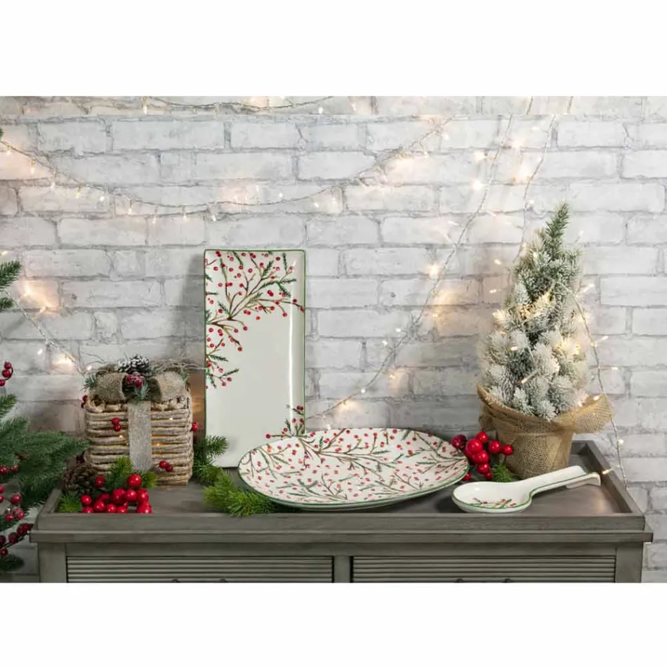 Bandeja de Navidad Ovalada Plato de servir de porcelana 2 Piezas - Escoba de carnicero Viadurini