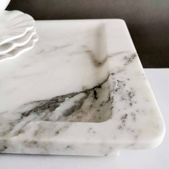 Bandeja rectangular en mármol blanco veteado moderno Made in Italy - Stora