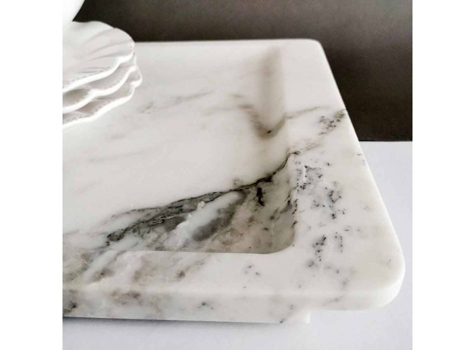 Bandeja rectangular en mármol blanco veteado moderno Made in Italy - Stora Viadurini