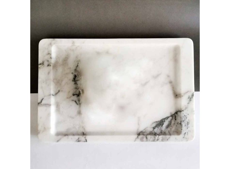 Bandeja rectangular en mármol blanco veteado moderno Made in Italy - Stora