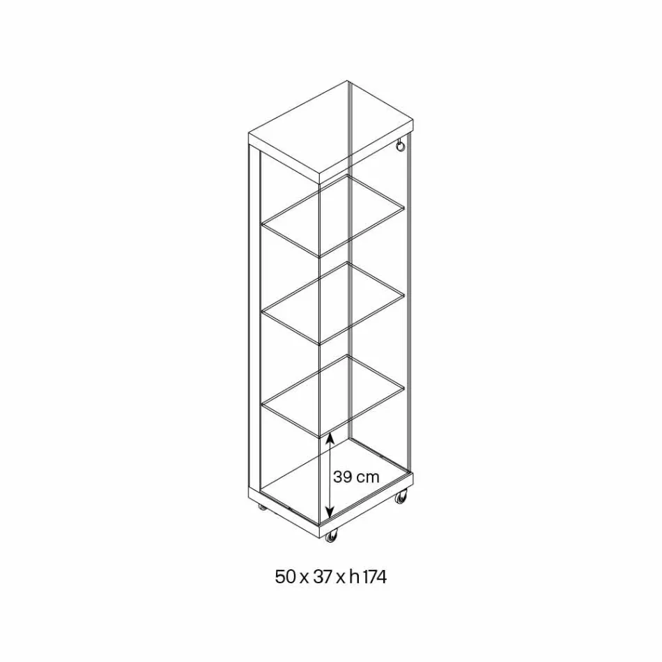 Vitrina de Pared en Vidrio y Madera Blanca, Ruedas y Estantes Iluminados - Armilla Viadurini