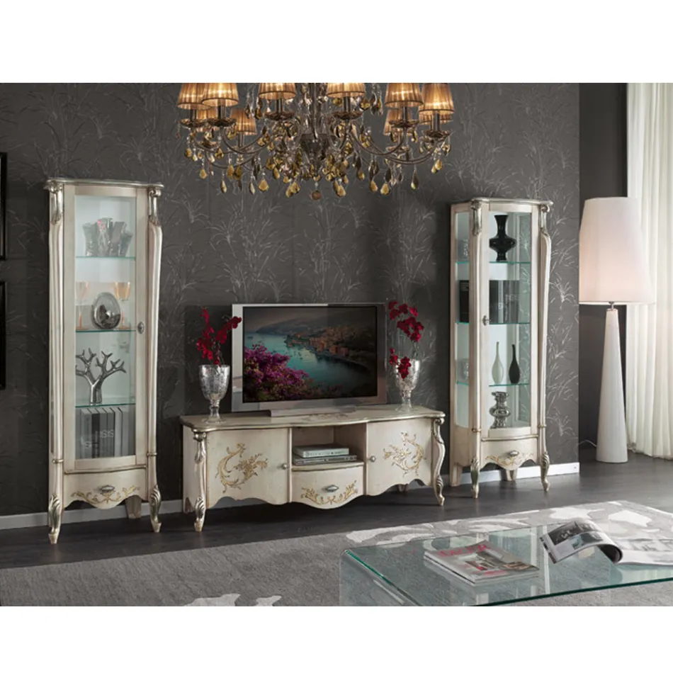 Vitrina clásica con puerta de madera blanca o nogal Made in Italy - Caligola Viadurini