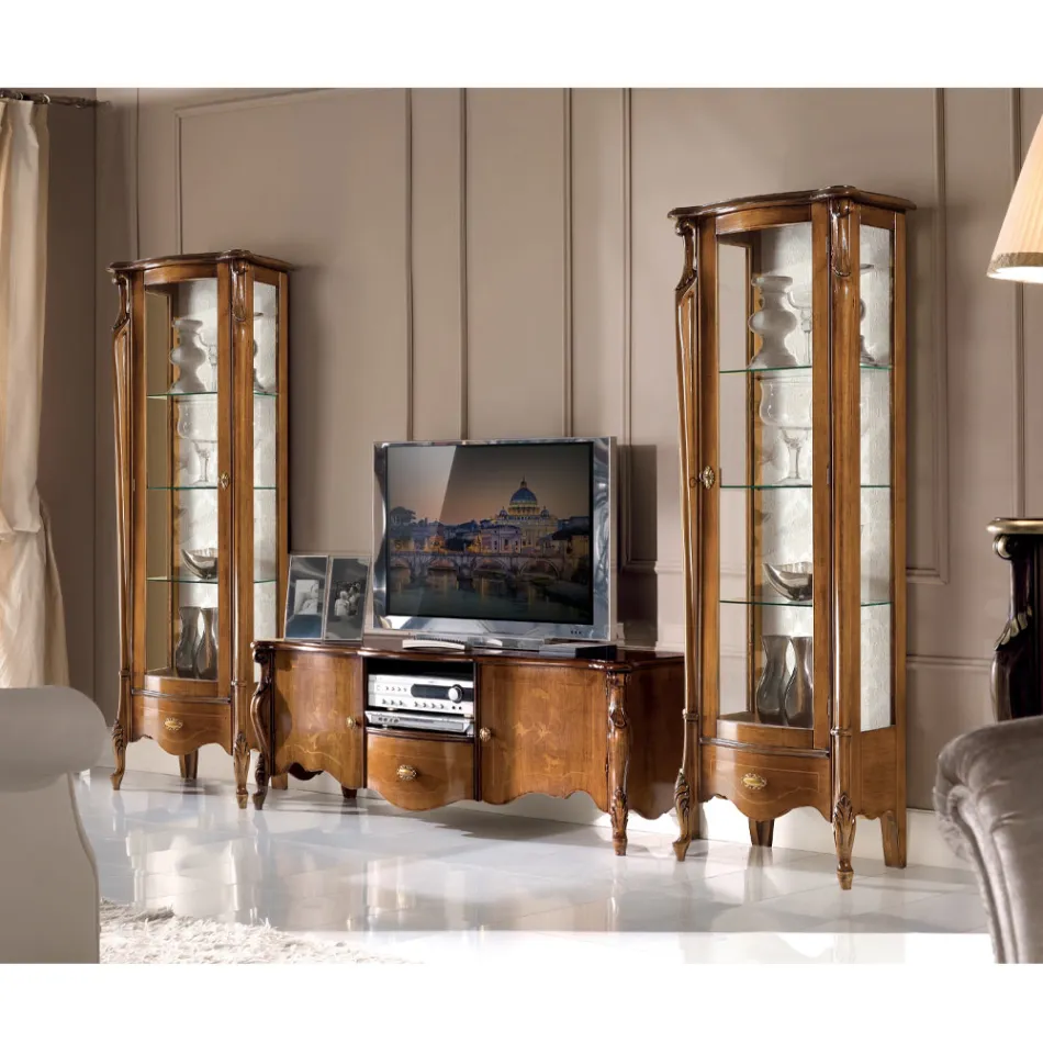 Vitrina clásica con puerta de madera blanca o nogal Made in Italy - Caligola Viadurini