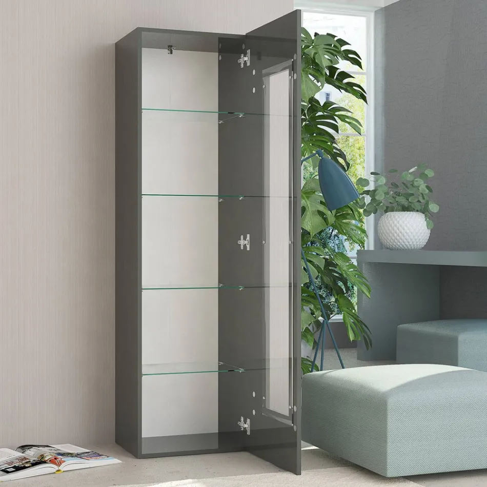 Vitrina de salón de diseño en madera blanca, antracita o hormigón - Suzana Viadurini