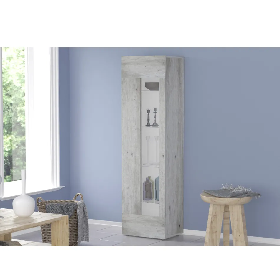 Vitrina de salón de diseño en madera blanca, antracita o hormigón - Suzana Viadurini