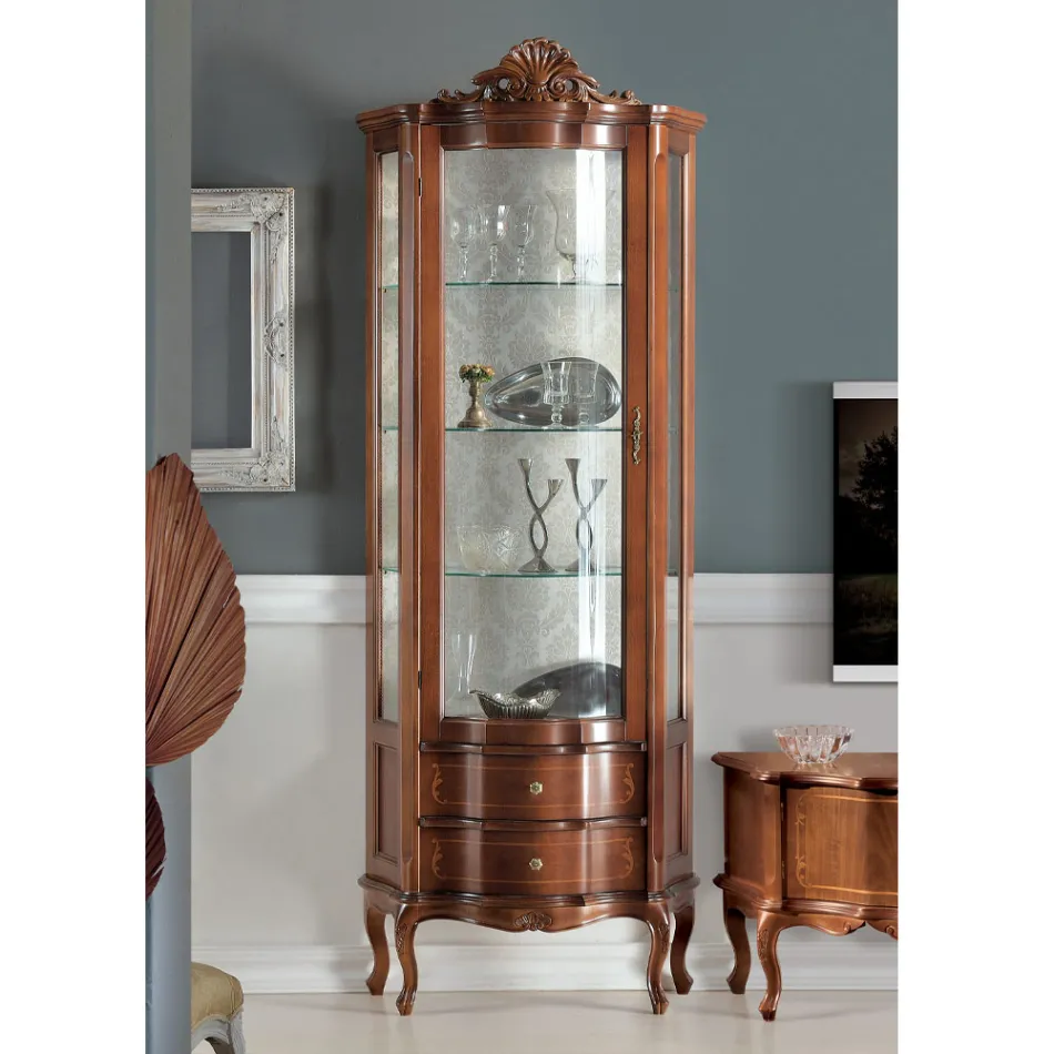 Vitrina de Salón 1 Puerta y 2 Cajones de Madera Made in Italy - Leonor Viadurini