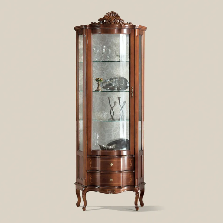 Vitrina de Salón 1 Puerta y 2 Cajones de Madera Made in Italy - Leonor Viadurini