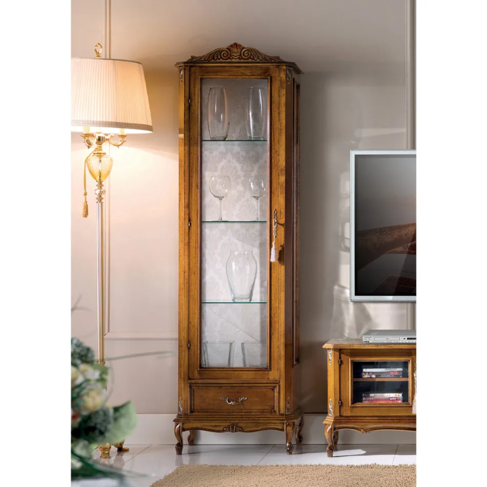 Vitrina de Salón Clásica en Madera de Nogal 1 Puerta Made in Italy - Ronald Viadurini