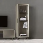 Vitrina de salón con 1 puerta en MDF acabado níquel, Made in Italy - Hilde Viadurini