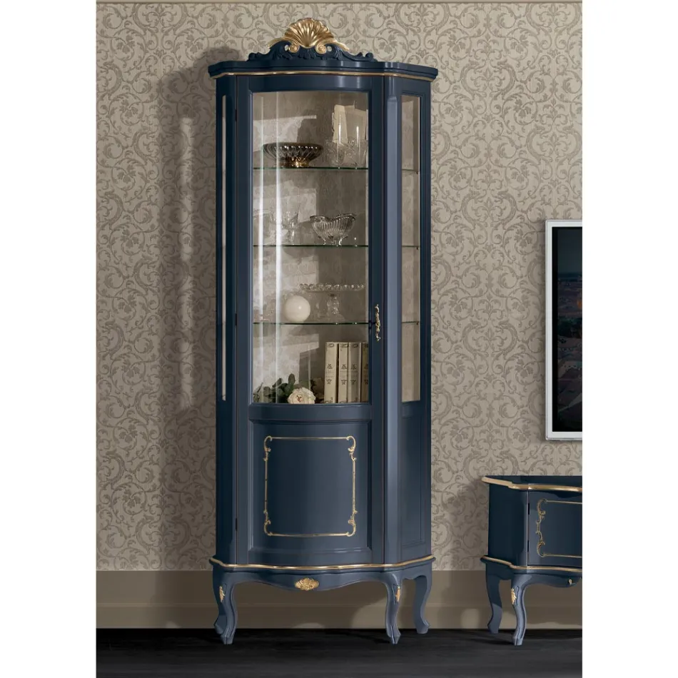 Vitrina de madera para sala de estar con 1 puerta de lujo Made in Italy - Leonor Viadurini