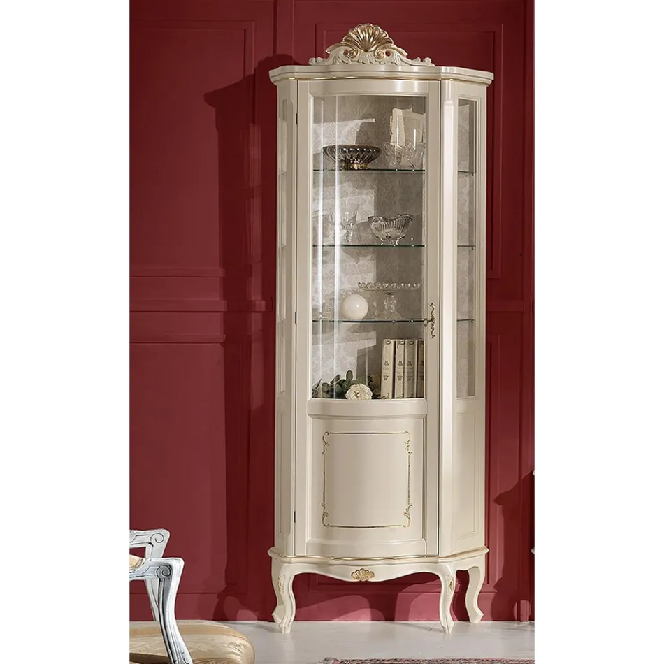 Vitrina de madera para sala de estar con 1 puerta de lujo Made in Italy - Leonor Viadurini