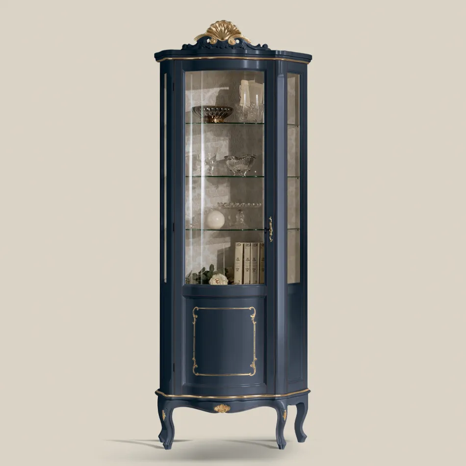 Vitrina de madera para sala de estar con 1 puerta de lujo Made in Italy - Leonor Viadurini