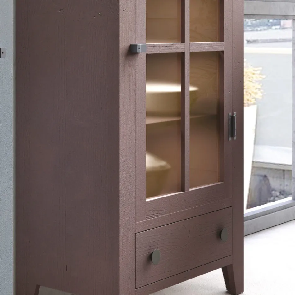 Vitrina de salón en madera maciza de abeto totalmente hecha en Italia - Pascual Viadurini