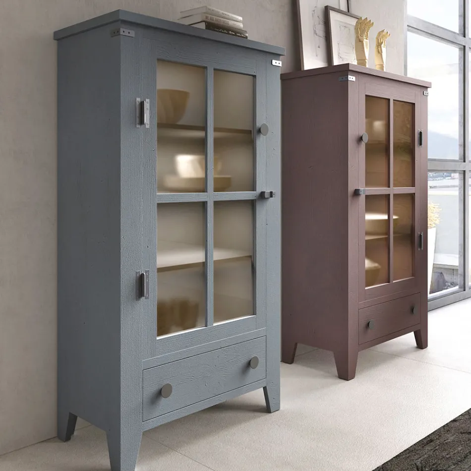 Vitrina de salón en madera maciza de abeto totalmente hecha en Italia - Pascual Viadurini