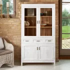 Vitrina de salón Sanda de teca maciza con 4 puertas y 3 cajones Viadurini