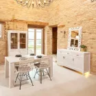 Vitrina de salón Sanda de teca maciza con 4 puertas y 3 cajones Viadurini