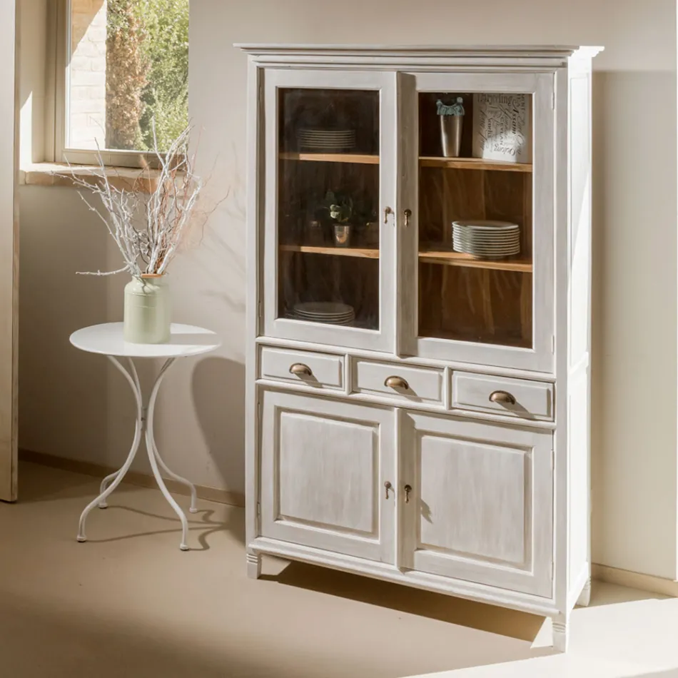 Vitrina de teca maciza con 4 puertas y 3 cajones - Aikido Viadurini