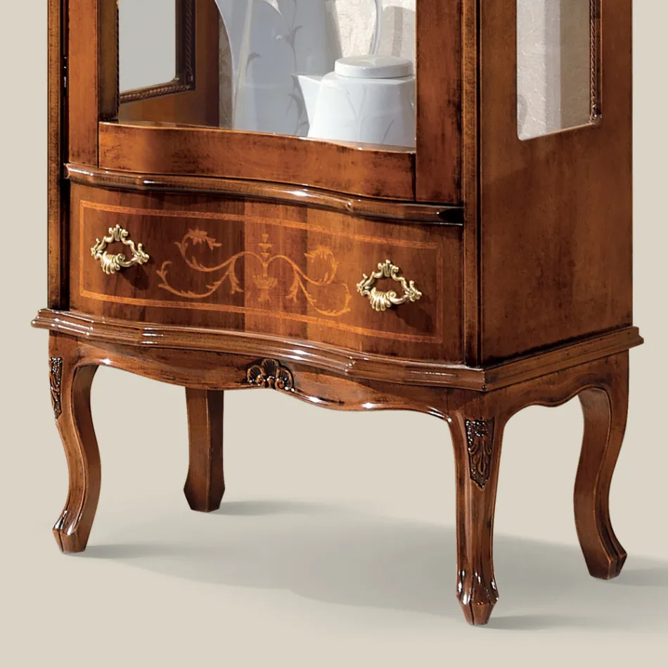 Vitrina de salón clásica de madera de nogal con puerta Made in Italy - Versaille Viadurini