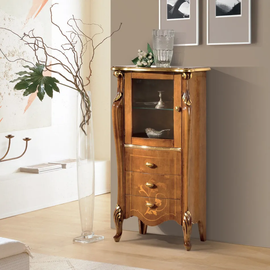 Vitrina de salón con 1 puerta de cristal y 3 cajones Made in Italy - Londres Viadurini