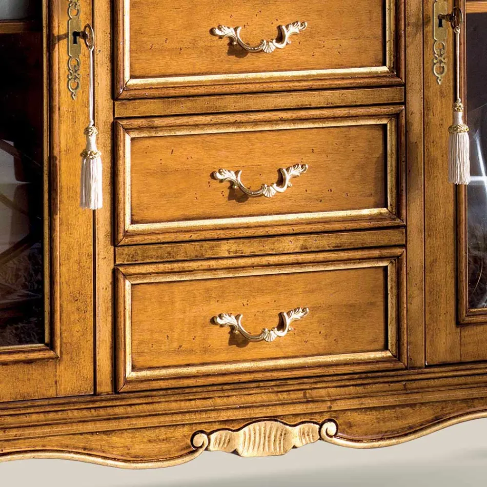 Vitrina de salón en madera con 2 puertas y 5 cajones Made in Italy - Richard Viadurini