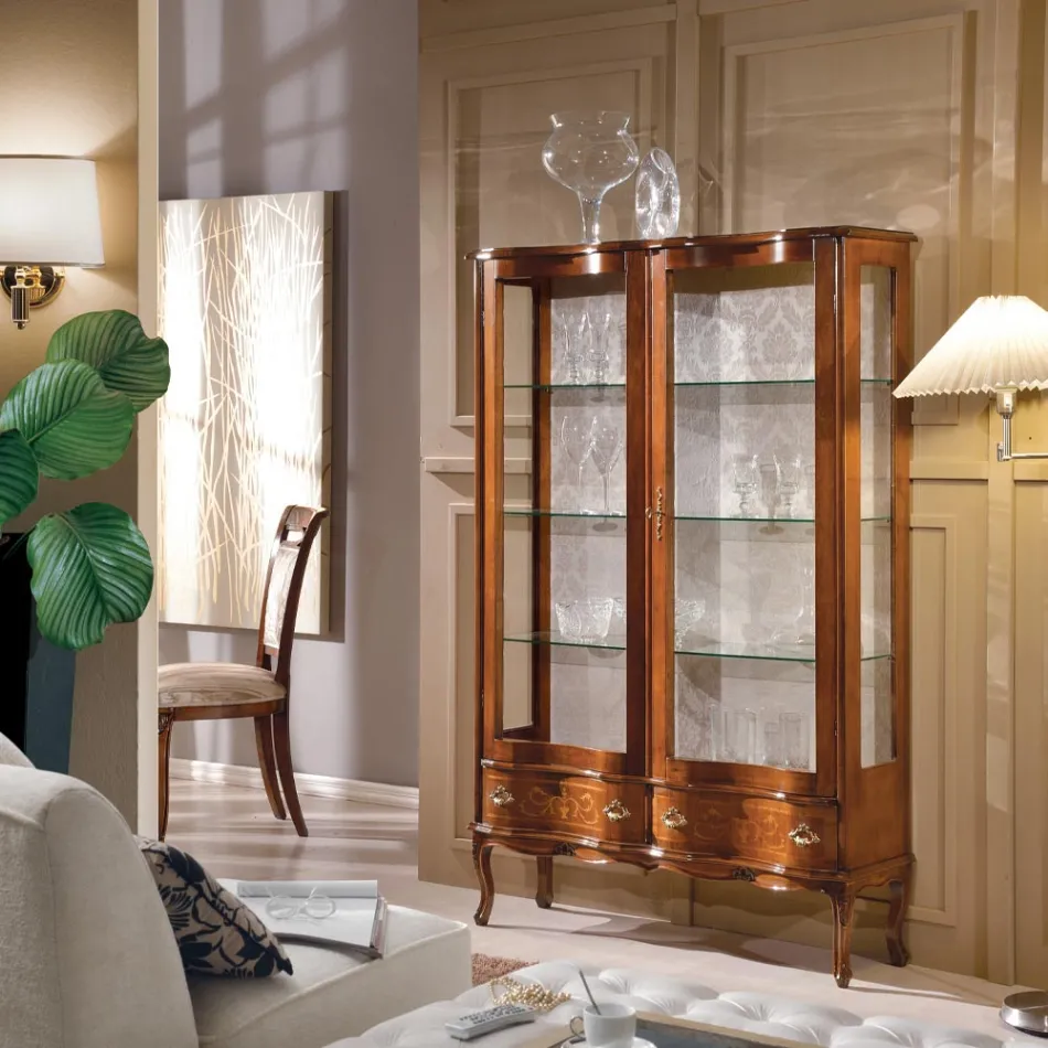 Vitrina de madera de estilo clásico con puertas y cajones Made in Italy - Versaille Viadurini