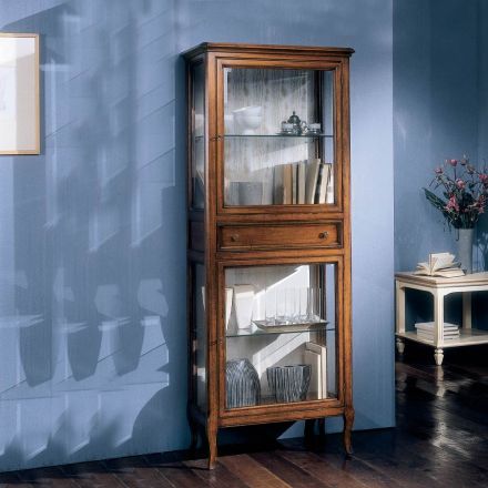 Vitrina de salón de madera azul o blanca con puerta de lujo