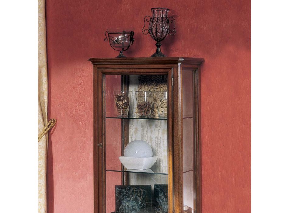Vitrina con 1 cajón, 1 puerta y estantes de cristal Made in Italy - Anansi Viadurini