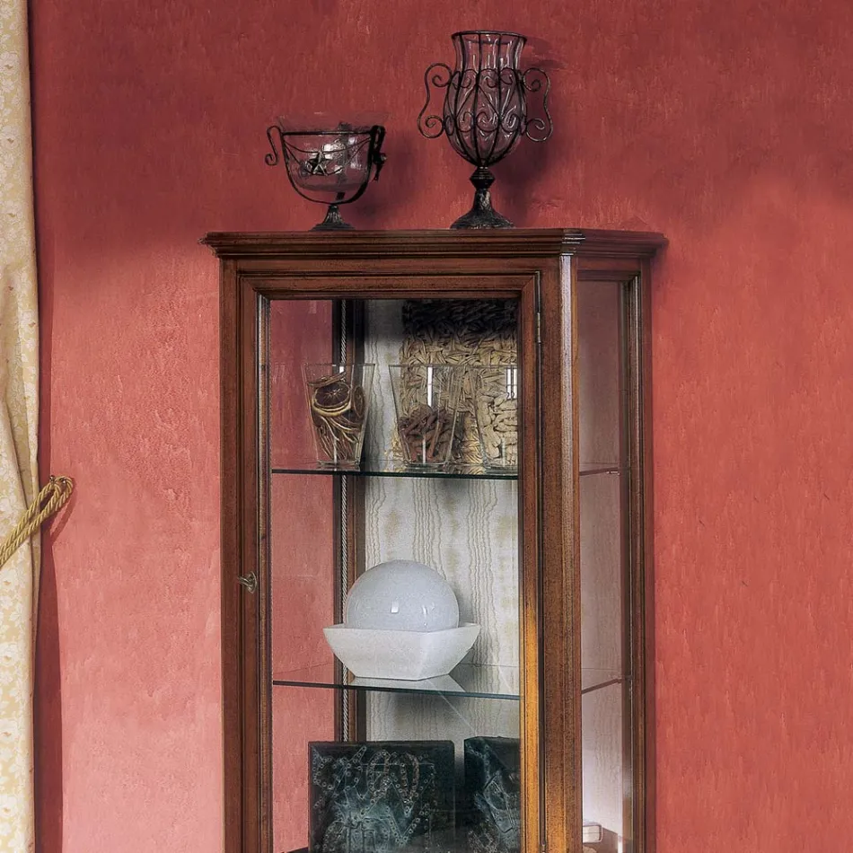 Vitrina con 1 cajón, 1 puerta y estantes de cristal Made in Italy - Anansi Viadurini