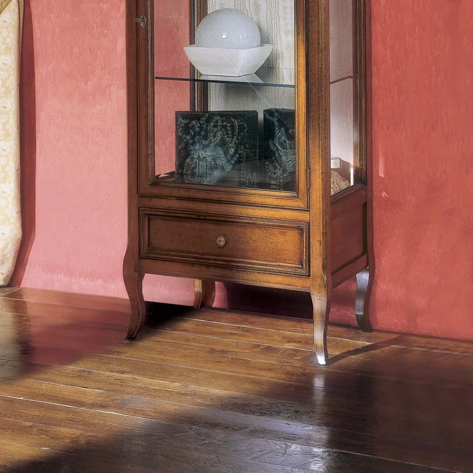 Vitrina con 1 cajón, 1 puerta y estantes de cristal Made in Italy - Anansi Viadurini