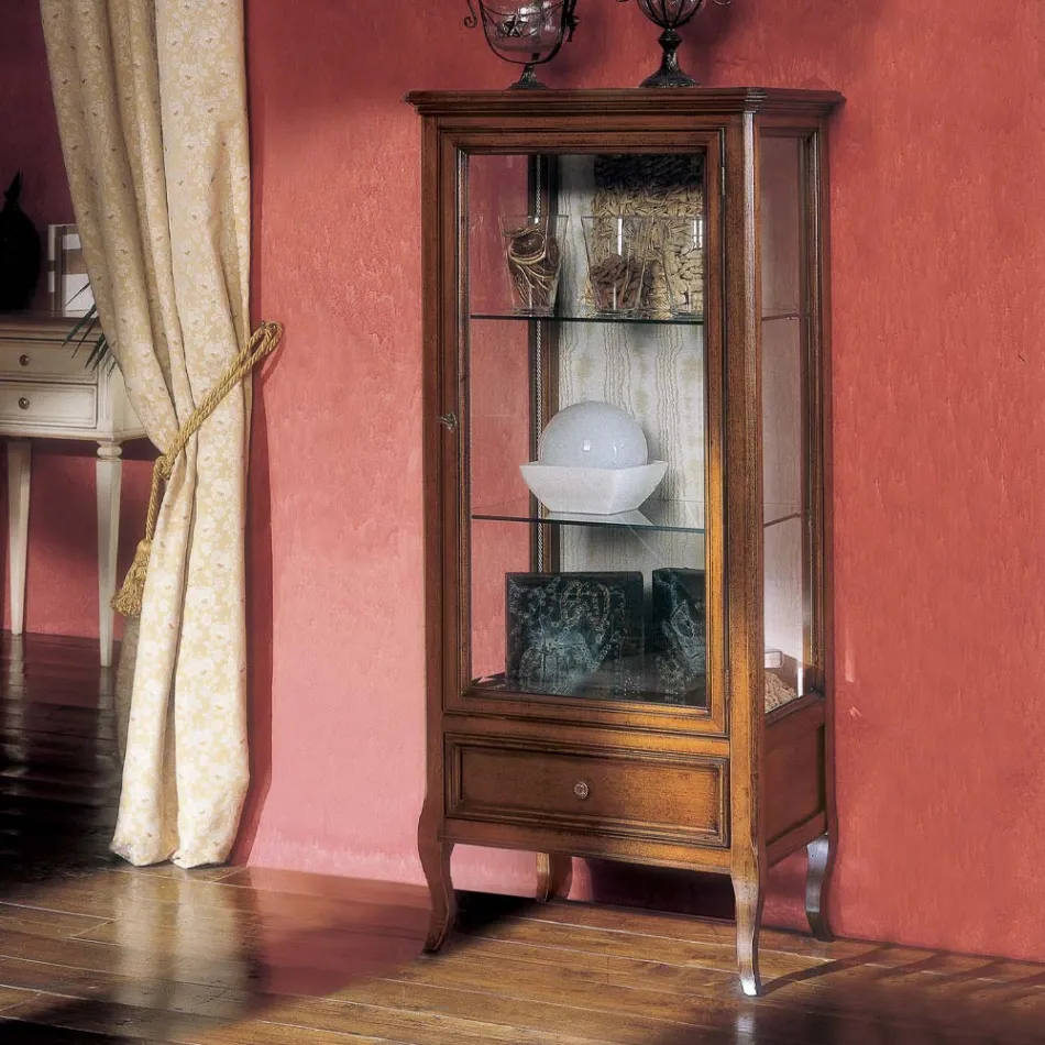 Vitrina con 1 cajón, 1 puerta y estantes de cristal Made in Italy - Anansi Viadurini