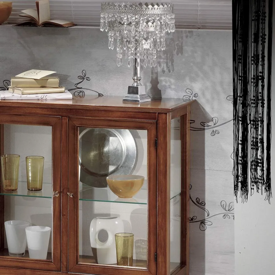 Vitrina con estantes de cristal y respaldo tapizado Made in Italy - Assur Viadurini