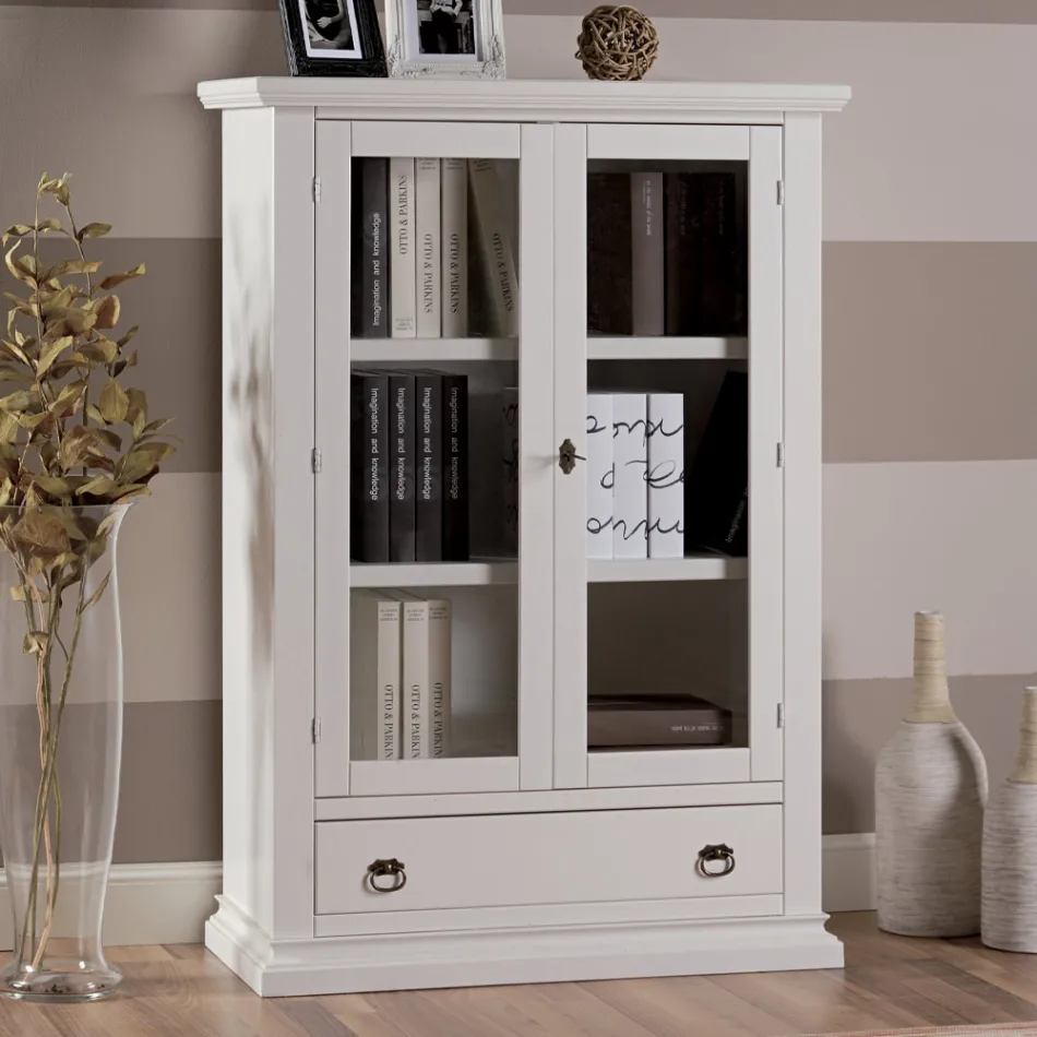 Vitrina de madera con 1 cajón, 2 puertas y 2 estantes Made in Italy - Nanna Viadurini