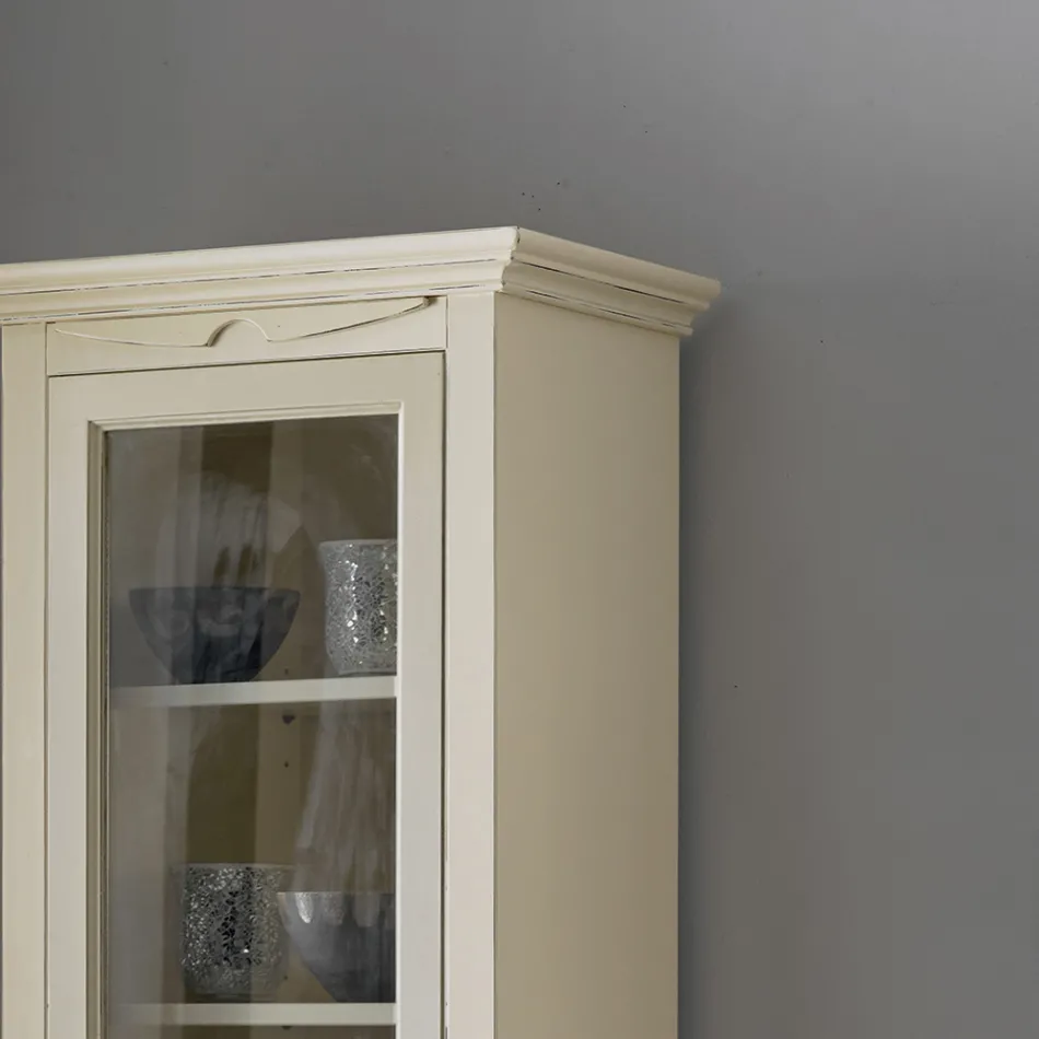 Vitrina de madera con acabado marfil patinado. Hecho en Italia - Fosta Viadurini