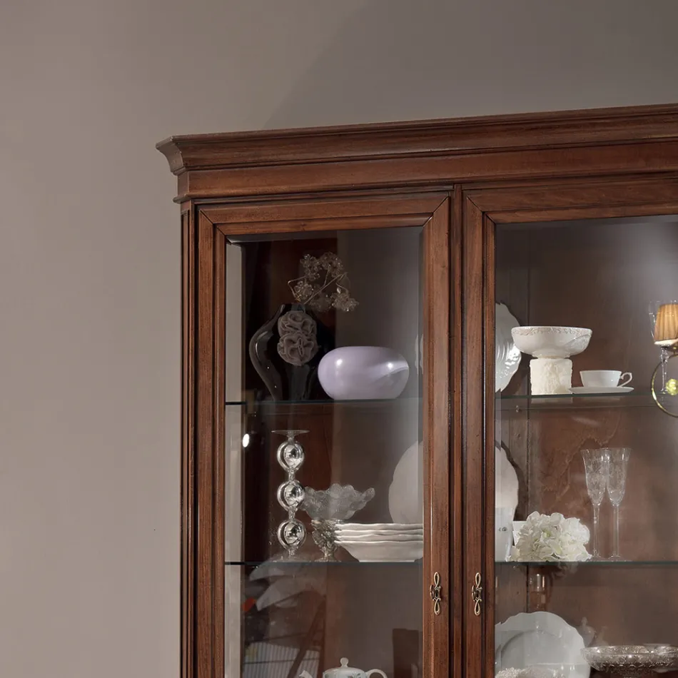 Vitrina de madera acabado nogal patinado con decoración de lirios Made in Italy - Mujer Viadurini