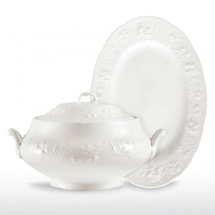 Sopera grande y bandeja en diseño decorado de porcelana blanca - Gimignano Viadurini